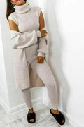 Chic and Cozy Ladies 3 Piece Roll Neck Chunky Knitted Lounge Set - Perfect for Relaxing in Style