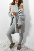 Chic and Cozy Ladies 3 Piece Roll Neck Chunky Knitted Lounge Set - Perfect for Relaxing in Style