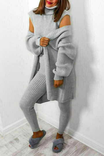Chic and Cozy Ladies 3 Piece Roll Neck Chunky Knitted Lounge Set - Perfect for Relaxing in Style