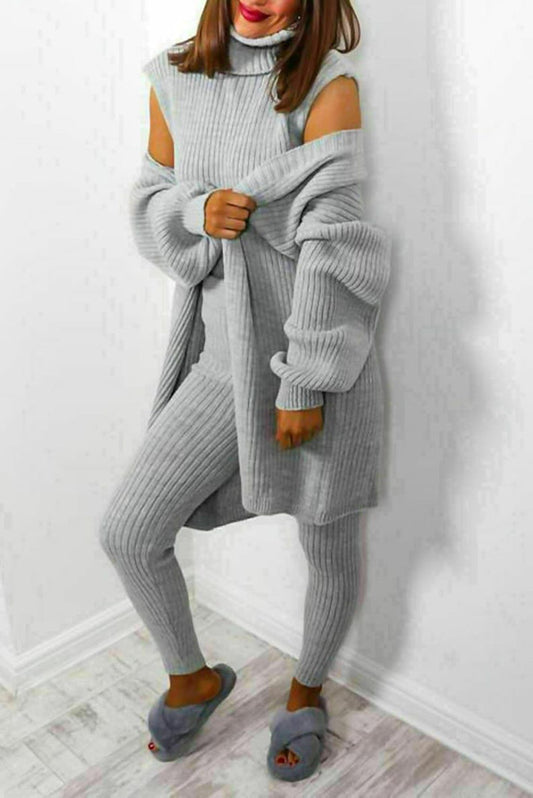 Chic and Cozy Ladies 3 Piece Roll Neck Chunky Knitted Lounge Set - Perfect for Relaxing in Style