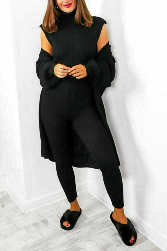 Chic and Cozy Ladies 3 Piece Roll Neck Chunky Knitted Lounge Set - Perfect for Relaxing in Style