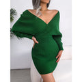 2025 Autumn-Winter Sexy Cross V-Neck Bat Skirt with Hip Wrapping, Hairy Dress